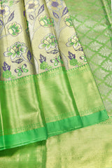 Light Green Semi Silk Fancy Leaf Floral Jacquard Bridal Tissue Saree