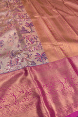 Light Pink Semi Silk Temple Design Peacock Border Bridal Tissue Saree