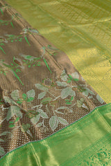 Brown Semi Silk Parrot Deisgn Contrast Green Border Bridal Tissue Saree