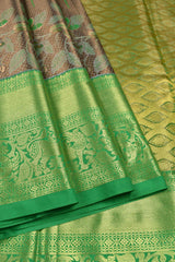 Brown Semi Silk Parrot Deisgn Contrast Green Border Bridal Tissue Saree