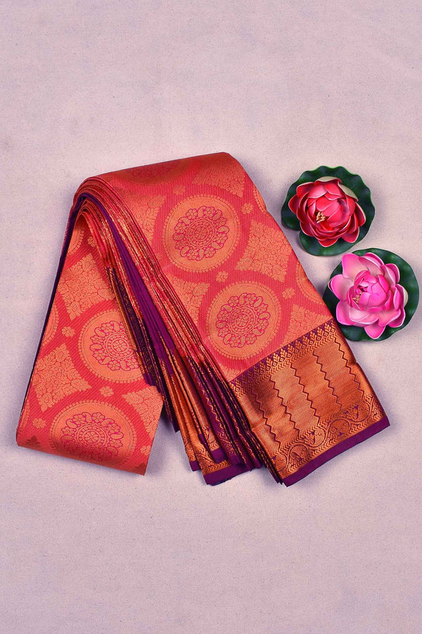 Dark Pink Semi Silk All Over Circle Butta Contrast Pallu Contrast Blouse Saree