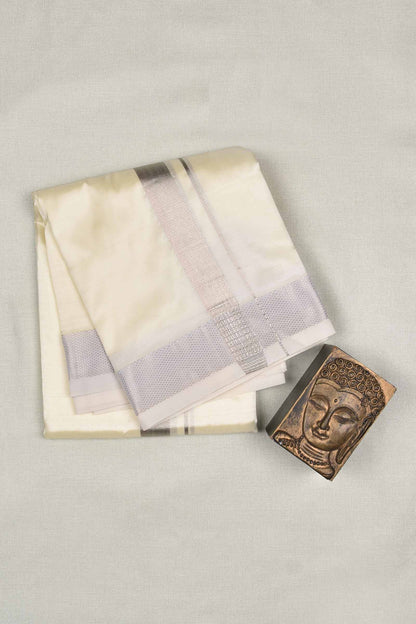 Cream Pure Mix Silver Border Mens Dhoti