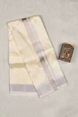 Cream Pure Mix Silver Border Mens Dhoti