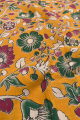 Yellow Green Peacock Pallu Kalamkari Pure Cotton Saree