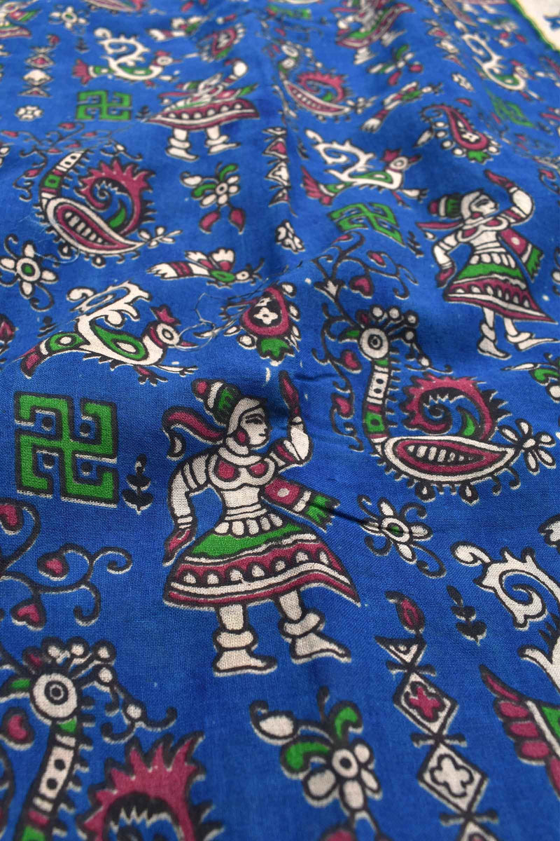 Blue Kalalmkari Pure Cotton Dancers Printed Saree