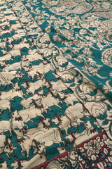 Teal Green Kalamkari Pure Cotton Cow Printed Saree