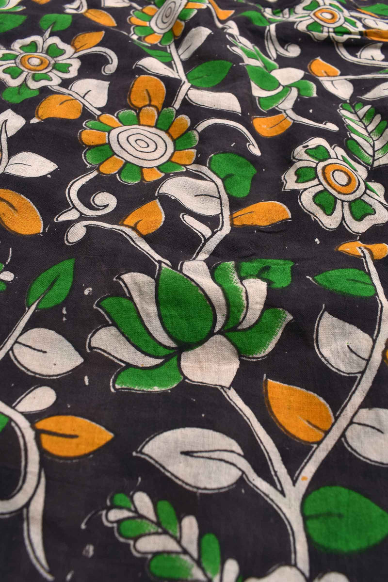 Black Kalamkari Pure Cotton Contrast Mango Pallu Saree