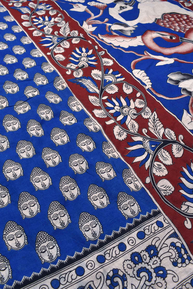 Blue Kalamkari Pure Cotton Budha Printed Saree