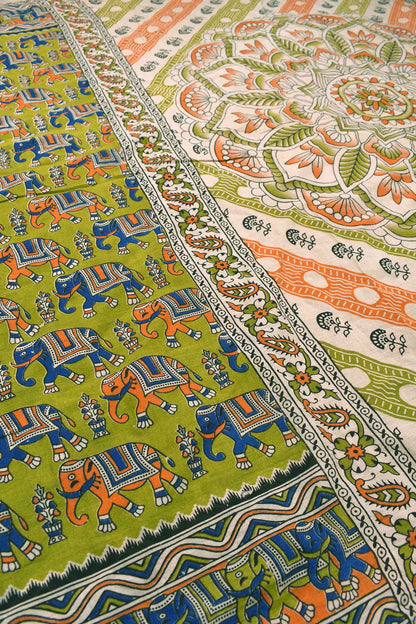 Green Kalamkari Pure Cotton Elephant Printed Saree