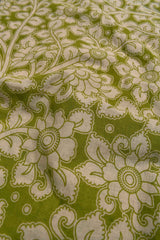 Light Green With Off White Kalamkari Pure Cotton All Over Flowers Design Rangoli Flower Pallu Saree