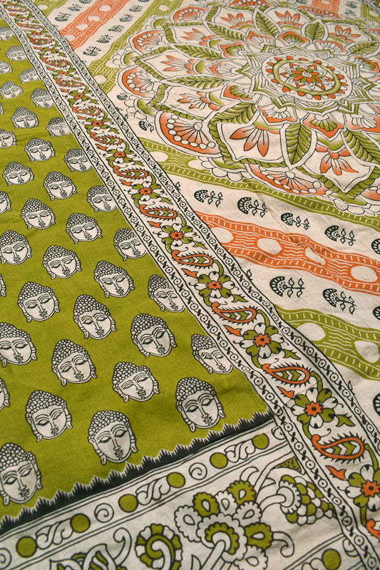 Green Kalamkari Pure Cotton Budha Printed Saree