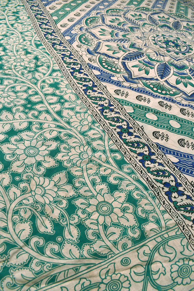 Green Kalamkari Pure Cotton All Over Flowers Printed Saree