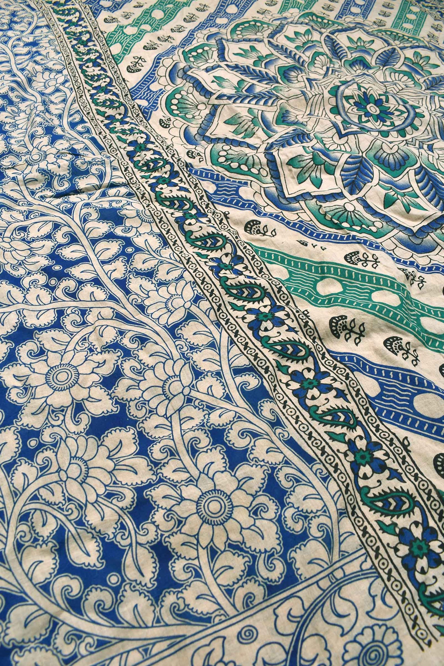 Blue Kalamkari Pure Cotton All Over Flowers Saree