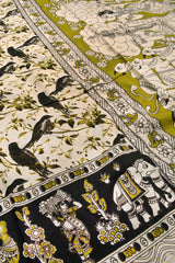 Off White Kalamkari Pure Cotton Birds Printed Desing Saree