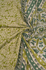 Light Green With Off White Kalamkari Pure Cotton All Over Flowers Design Rangoli Flower Pallu Saree