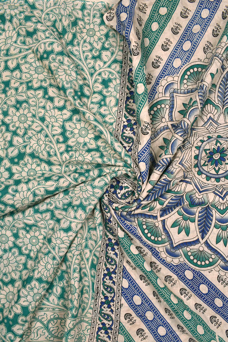 Green Kalamkari Pure Cotton All Over Flowers Printed Saree