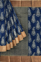 Blue Chanderi Silk Cotton Paisely Butta Saree