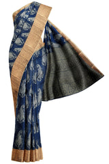 Blue Chanderi Silk Cotton Paisely Butta Saree