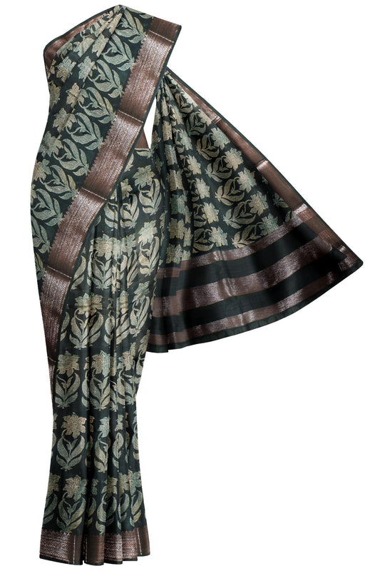 Green Chanderi Silk Cotton All Over Mughal Floral Printed Saree