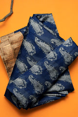 Blue Chanderi Silk Cotton Paisely Butta Saree