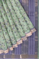 Mint Green Chanderi Silk Cotton Garden Printed Saree