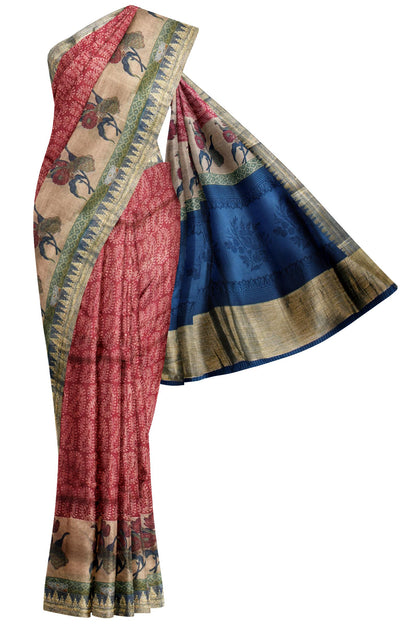 Brown Chanderi Silk Cotton Paisely Printed Temple Border Saree