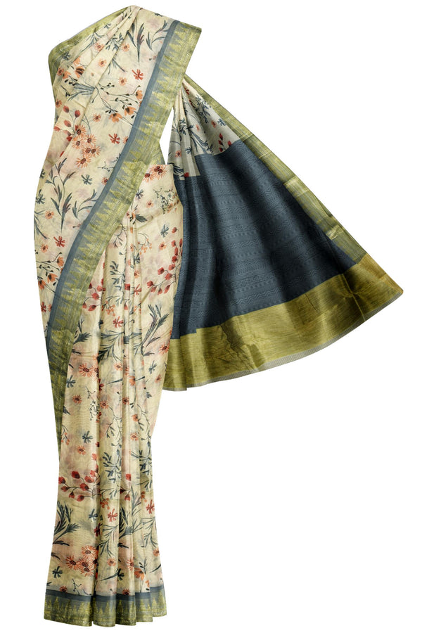 Sandal Chanderi Silk Cotton Fall Garden Temple Border Saree