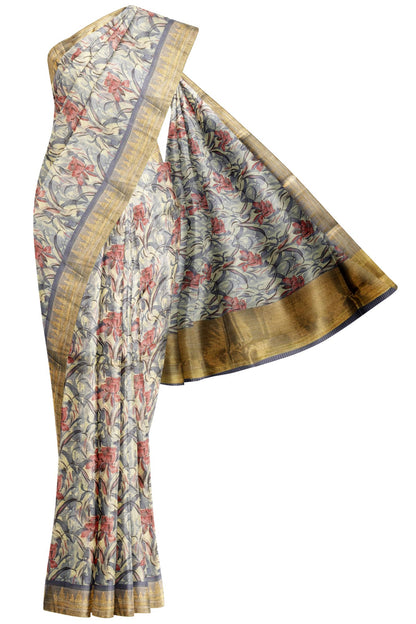 Sandal Chanderi Silk Cotton Floral Printed Temple Border Saree