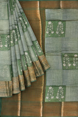 Green Chanderi Silk Cotton Wild Flowers Printed Saree