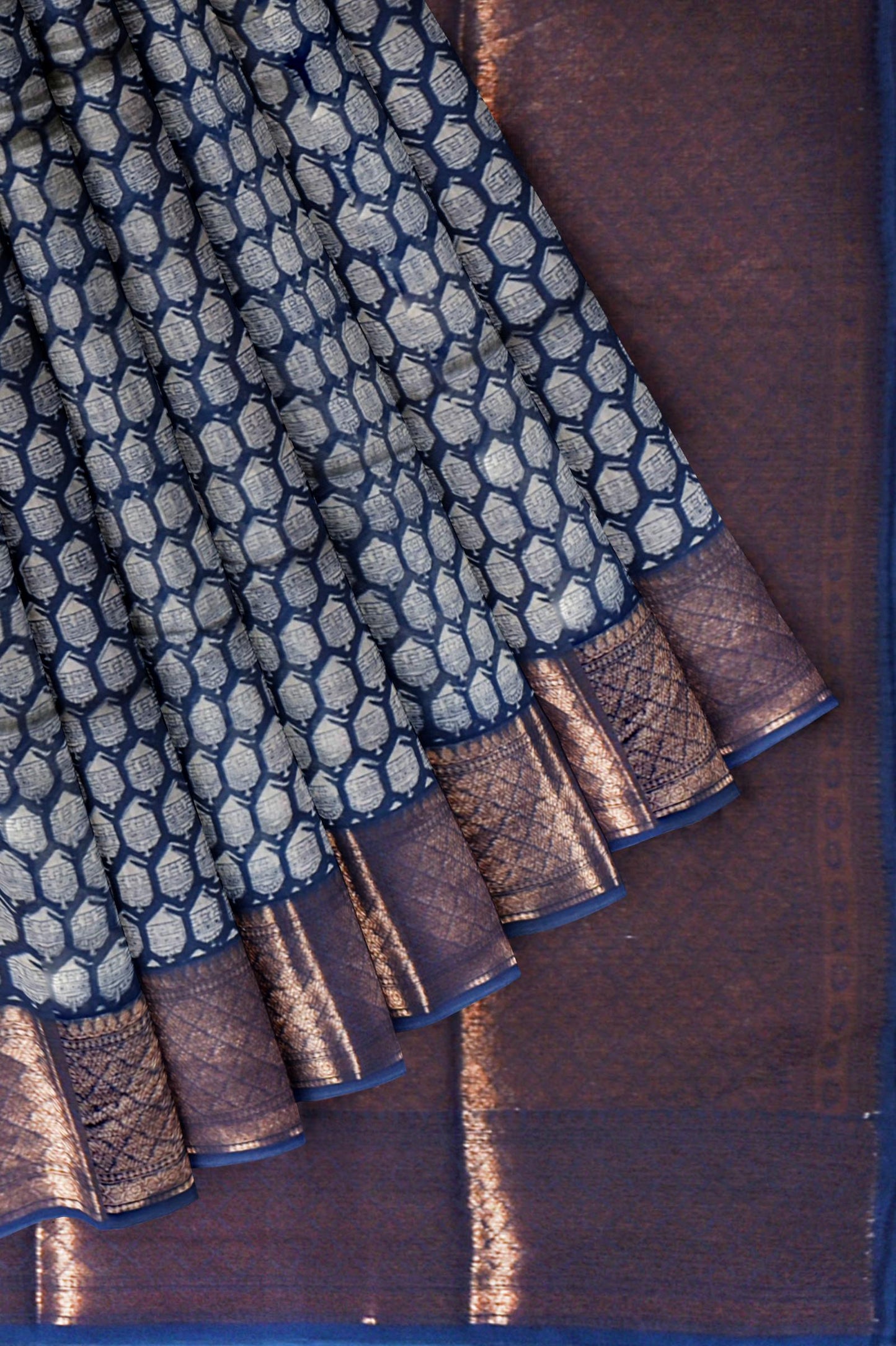 Blue Chanderi Silk Cotton Checkered Border Saree