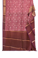 Dark Pink Chanderi Silk Cotton All Over Printed Body Banarasi Style Pallu Saree