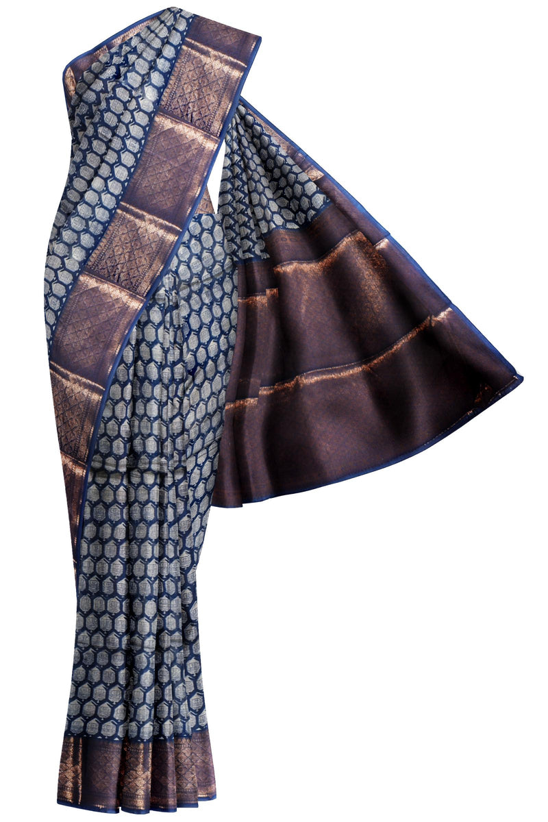 Blue Chanderi Silk Cotton Checkered Border Saree