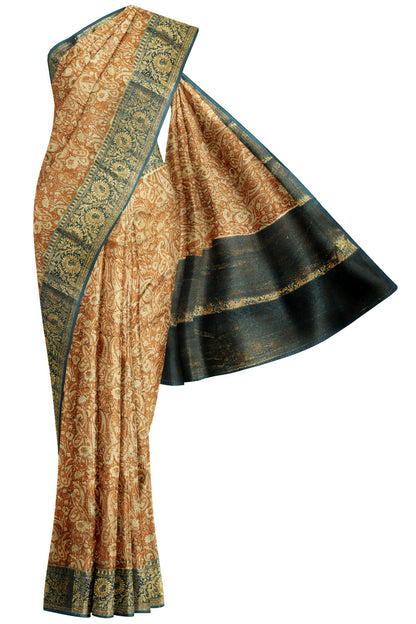 Light Brown Chanderi Silk Cotton Paisely Printed Contrast Border Saree