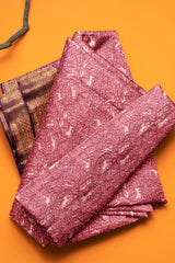 Dark Pink Chanderi Silk Cotton All Over Printed Body Banarasi Style Pallu Saree