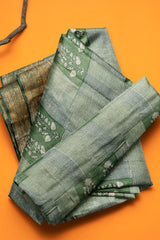 Green Chanderi Silk Cotton Wild Flowers Printed Saree