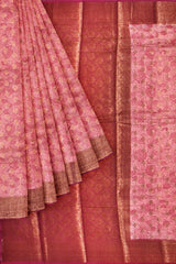 Dark Pink Chanderi Silk Cotton Floral Printed Banarasi Border Saree