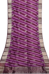 Violet Chanderi Silk Cotton Contrast Stripes Silver Border Saree