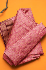 Dark Pink Chanderi Silk Cotton Floral Printed Banarasi Border Saree