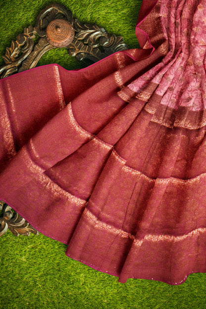 Dark Pink Chanderi Silk Cotton Floral Printed Banarasi Border Saree