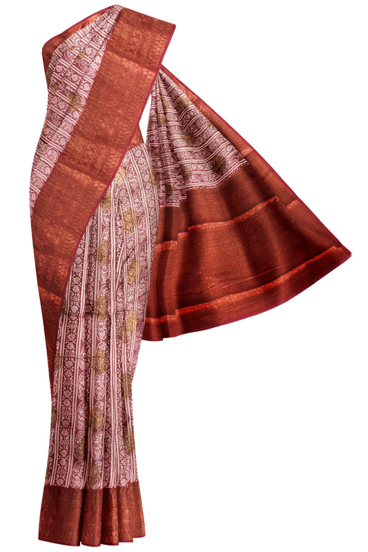 Meroon With White Chanderi Silk Cotton All Over Printed Saree