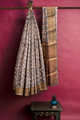 Light Brown Chanderi Silk Cotton Copper Woven and Printed Leaves Saree