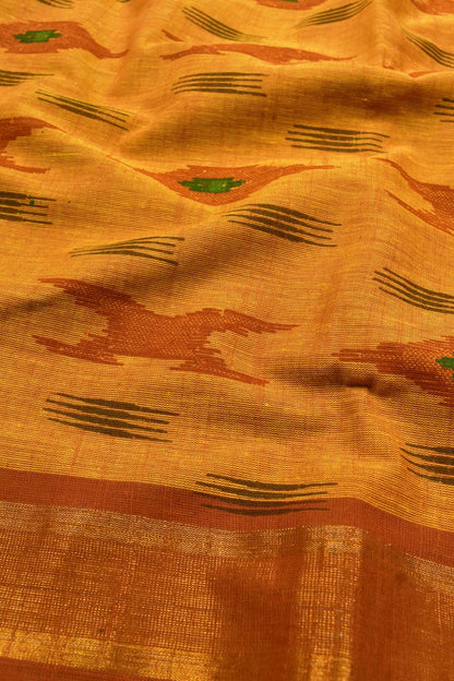 Deep Mustard Mangalagiri Cotton Ikkat Style Printed Chudithar Material