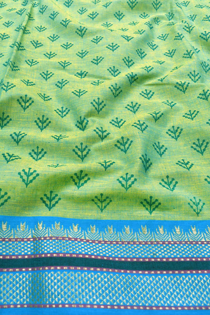 Light Green Mangalagiri Cotton Contrast Bottom Dupatta Chudithar Material Suit