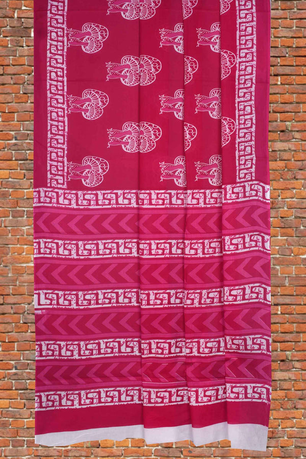 Dark Pink Pure Jaipur Mul Mul Cotton All Over Mushroom Print Mul Mul Soft Saree