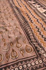 Light Brown Pure Jaipur Cotton Hand Block Raindrops Design Print Zig Zag Pallu Saree