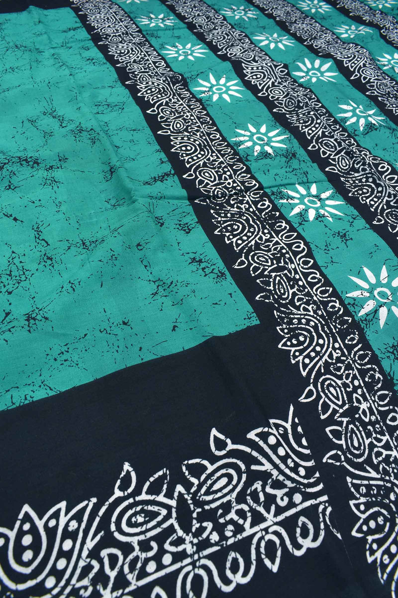 Teal Green Pure Jaipur Cotton Mul Mul Lotus Printed Flowers Pallu Saree