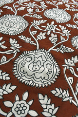 Brown With White Pure Jaipur Mul Mul Cotton Hand Block Printed Flower Pot Saree