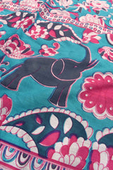 Blue Pure Jaipur Mul Mul Cotton Rose Garden Elephant Print Saree