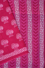 Dark Pink Pure Jaipur Mul Mul Cotton All Over Mushroom Print Mul Mul Soft Saree