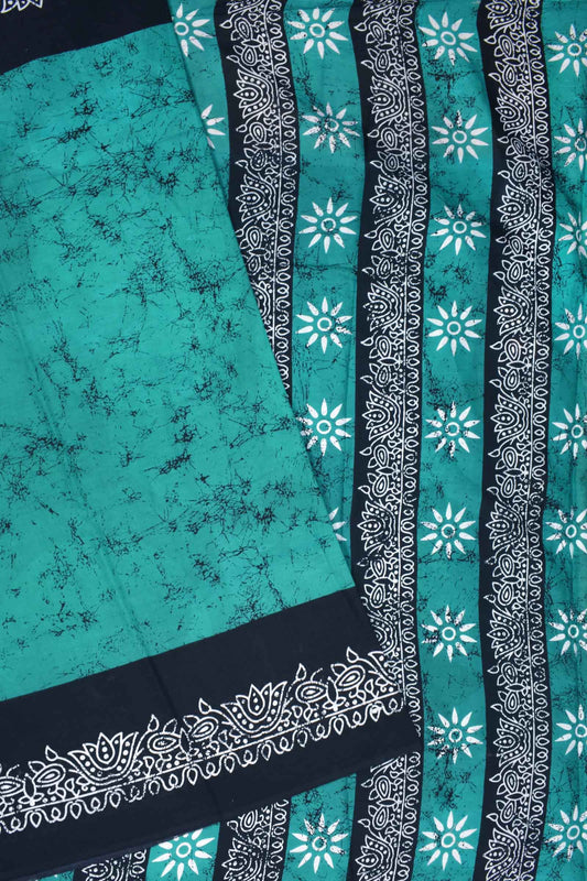 Teal Green Pure Jaipur Cotton Mul Mul Lotus Printed Flowers Pallu Saree